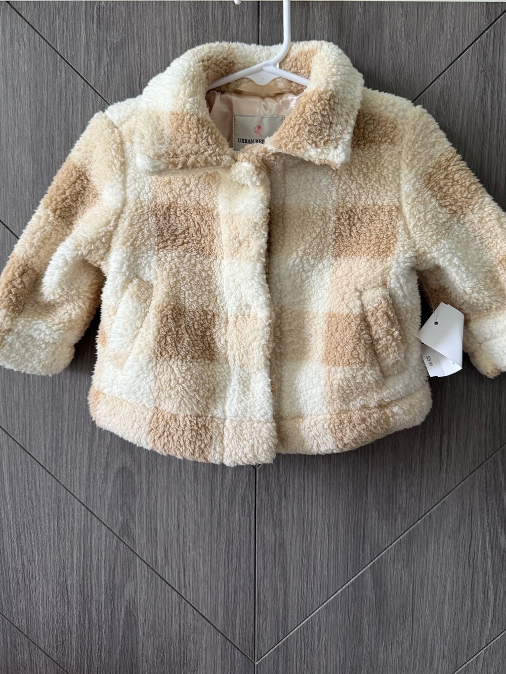 Urban Republic Cream & Tan Plaid Sherpa Puffer Jacket